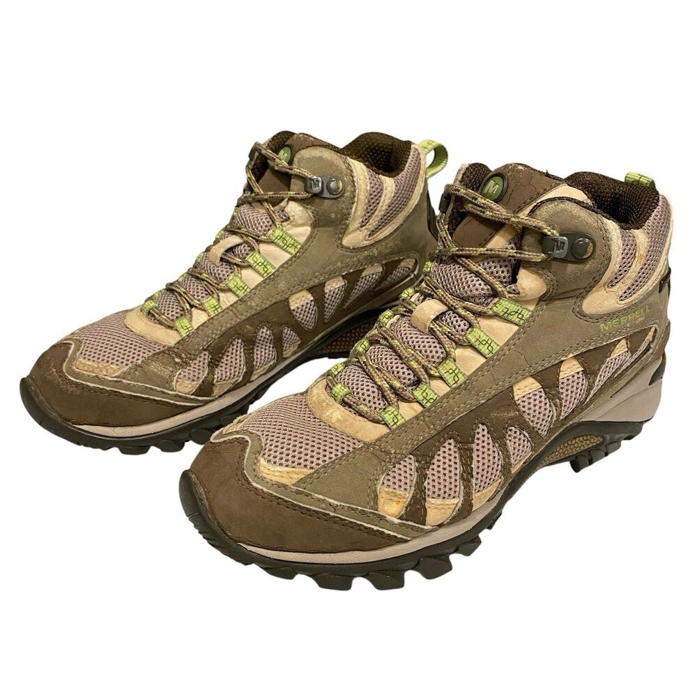 Merrell Siren Ventilator Mid Womens 7 Gore-Tex Olive Vibram Hiking Boots Trail